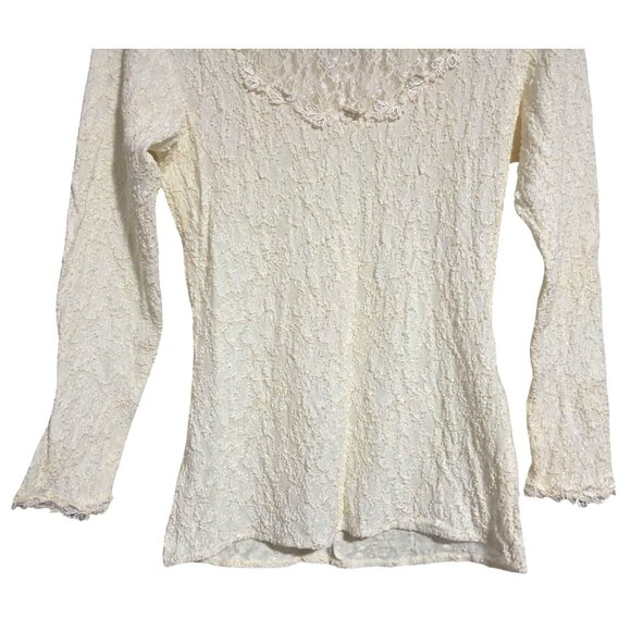 Vintage Margot Lew Lace Blouse With Mock Neck & Long Sleeves In Ivory - Picture 5 of 7